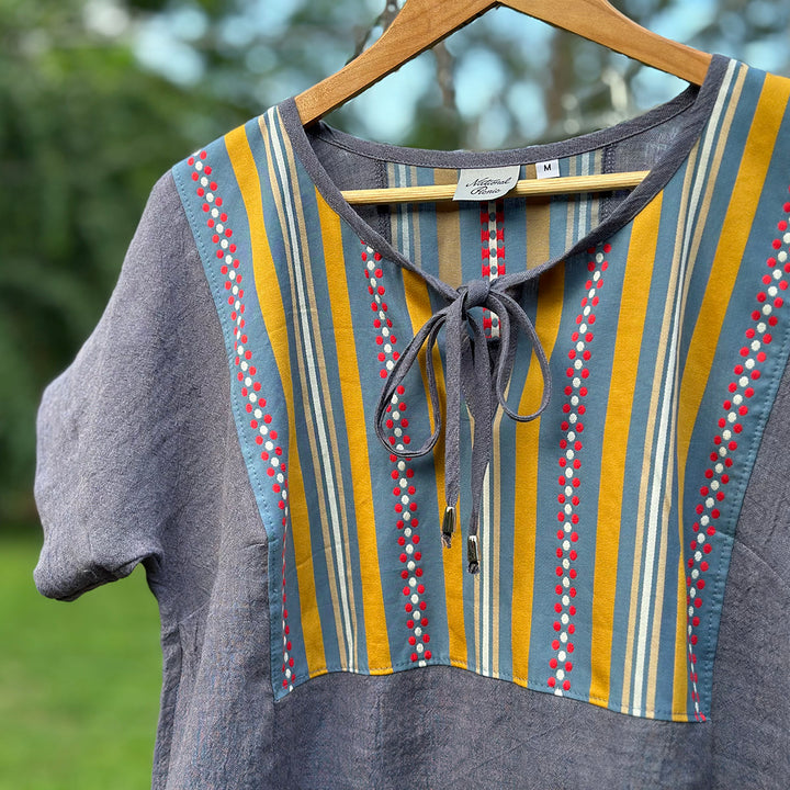 Crinkle linen short sleeve blouse