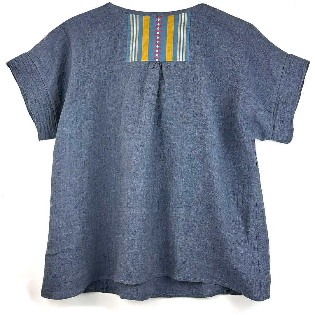 Crinkle linen short sleeve blouse