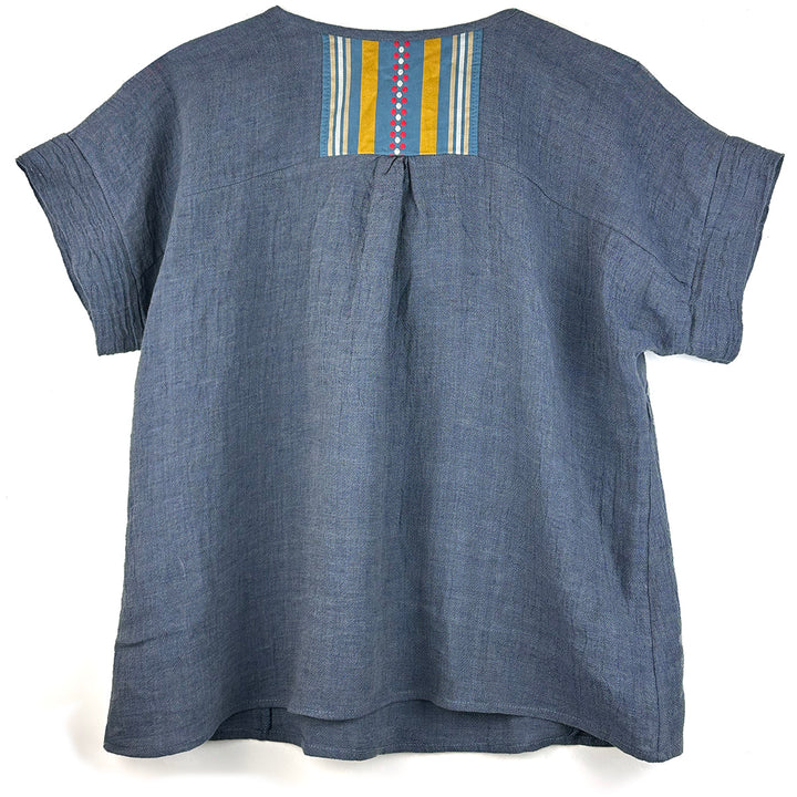 Crinkle linen short sleeve blouse