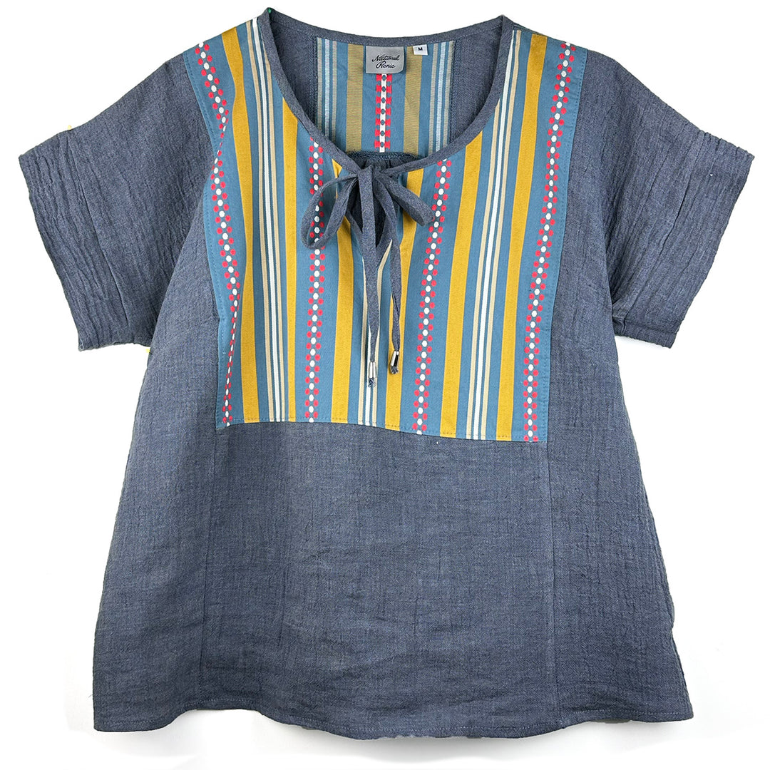 Crinkle linen short sleeve blouse