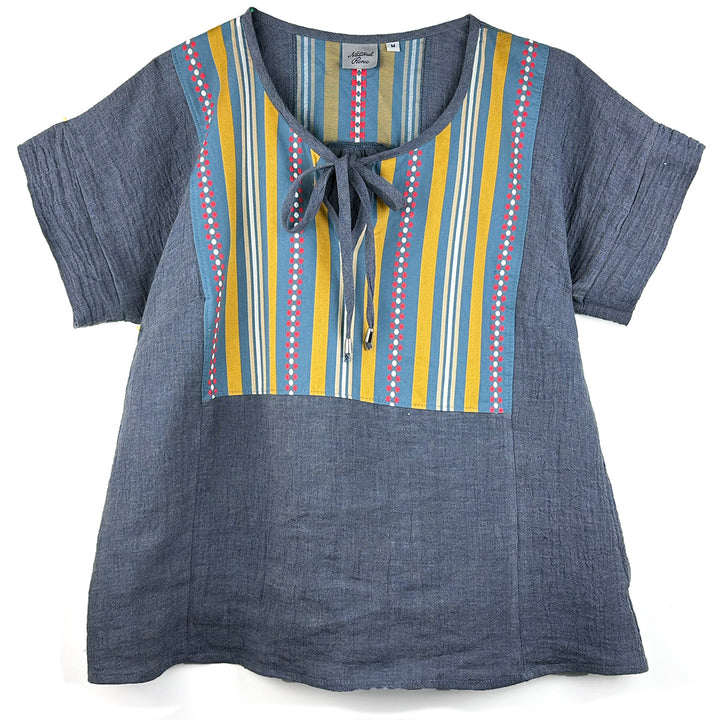 Crinkle linen short sleeve blouse