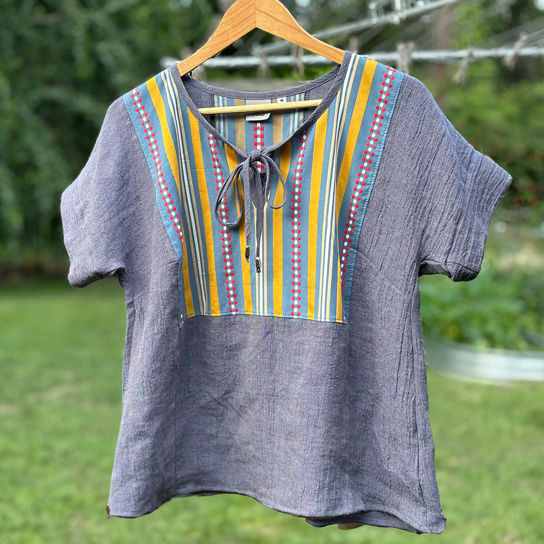 Crinkle linen short sleeve blouse