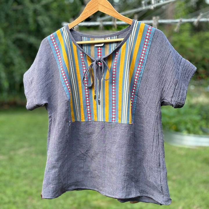 Crinkle linen short sleeve blouse