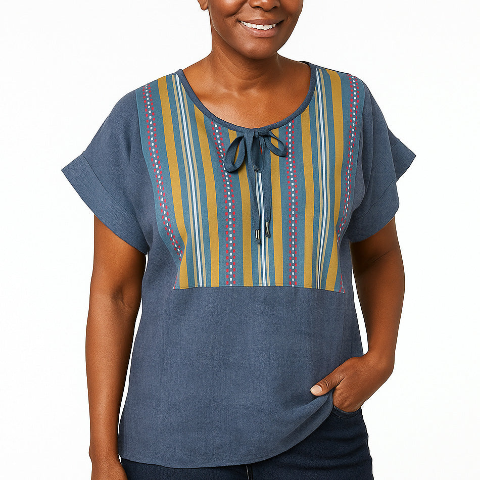 Crinkle linen short sleeve blouse