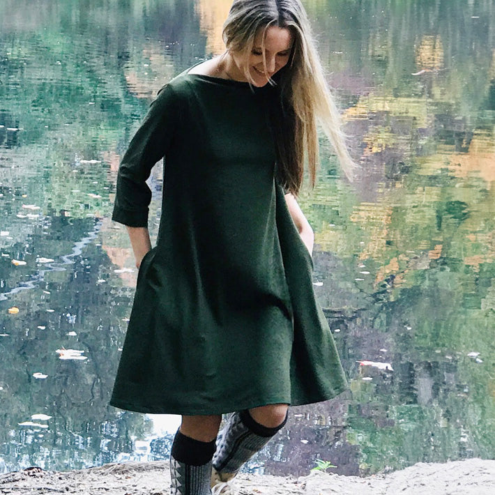 Bateau Swing Dress, 3/4 sleeve