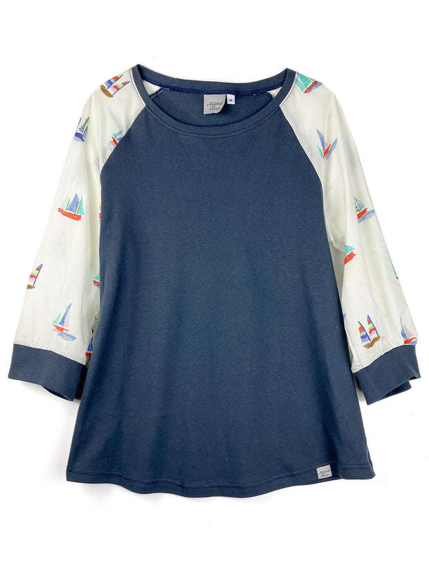 3/4 Sleeve Signature Top, Boat Print