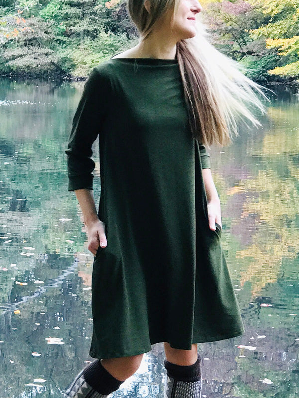Bateau Swing Dress, 3/4 sleeve