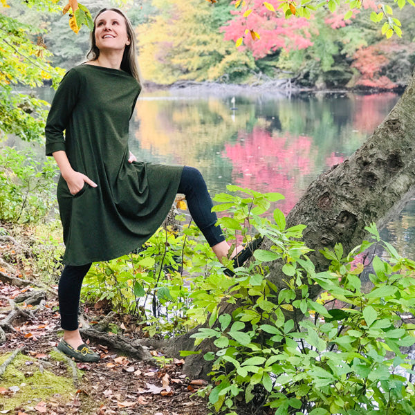 Bateau Swing Dress, 3/4 sleeve